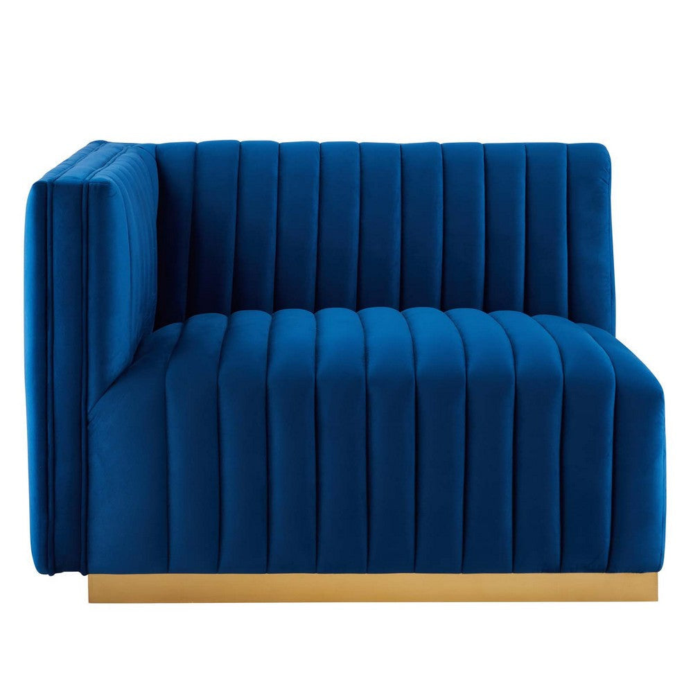 Modway Conjure Channel Tufted Upholstered Performance Velvet Sectional Sofa Left-Arm Chair in Gold Navy MDY-EEI-5502-GLD-NAV