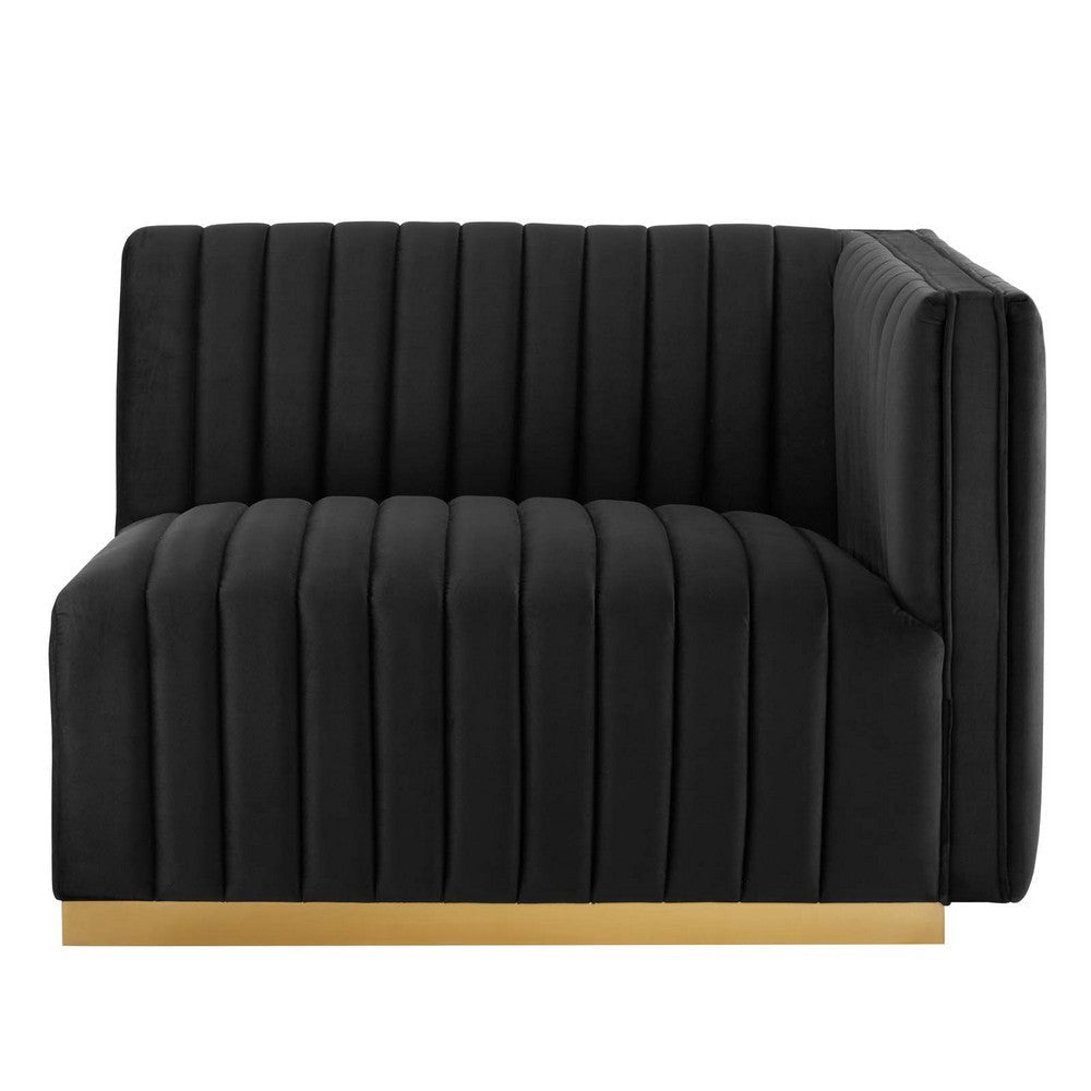 Modway Conjure Channel Tufted Upholstered Performance Velvet Sectional Sofa Right-Arm Chair in Gold Black MDY-EEI-5503-GLD-BLK