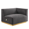 Modway Conjure Channel Tufted Upholstered Performance Velvet Sectional Sofa Right-Arm Chair in Gold Gray