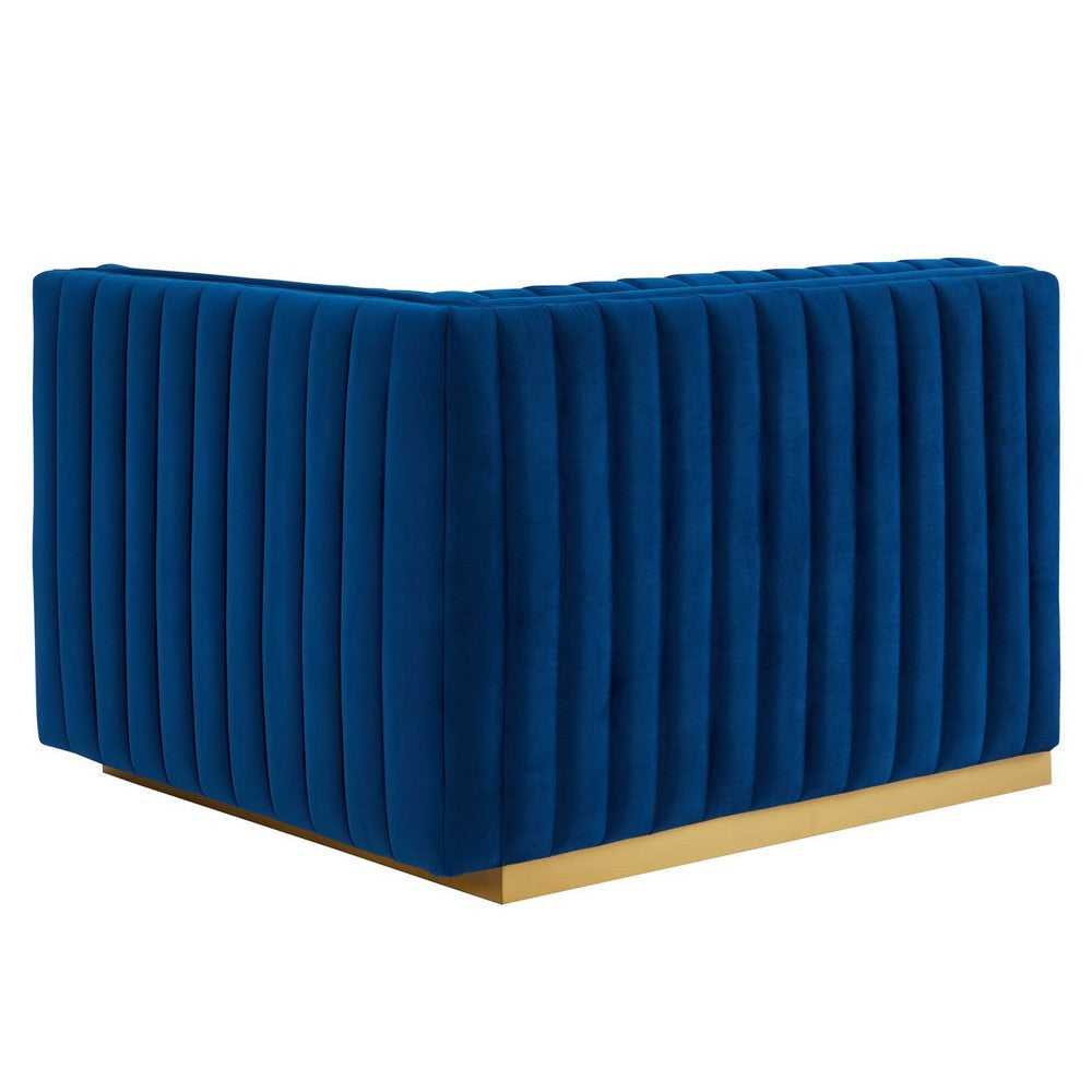 Modway Conjure Channel Tufted Upholstered Performance Velvet Sectional Sofa Right-Arm Chair in Gold Navy MDY-EEI-5503-GLD-NAV