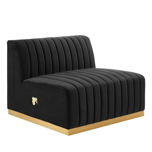 Modway Conjure Channel Tufted Upholstered Performance Velvet Sectional Sofa Armless Chair in Gold Black