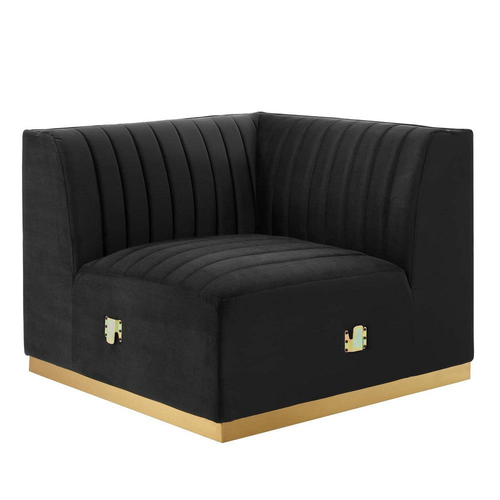 Modway Conjure Channel Tufted Upholstered Performance Velvet Sectional Sofa, Left Corner Chair, Gold Black