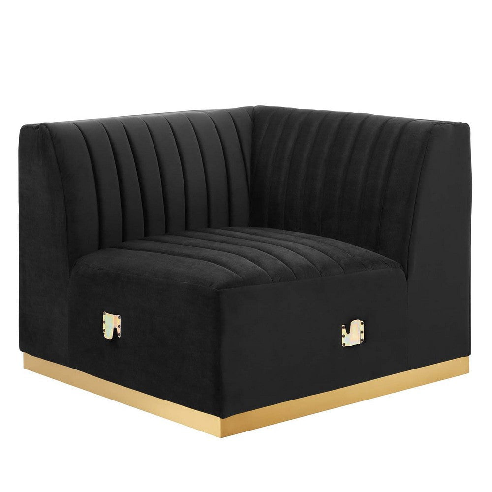 Modway Conjure Channel Tufted Upholstered Performance Velvet Sectional Sofa Right Corner Chair in Gold Black