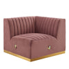 Modway Conjure Channel Tufted Upholstered Performance Velvet Sectional Sofa Right Corner Chair in Gold Dusty Rose