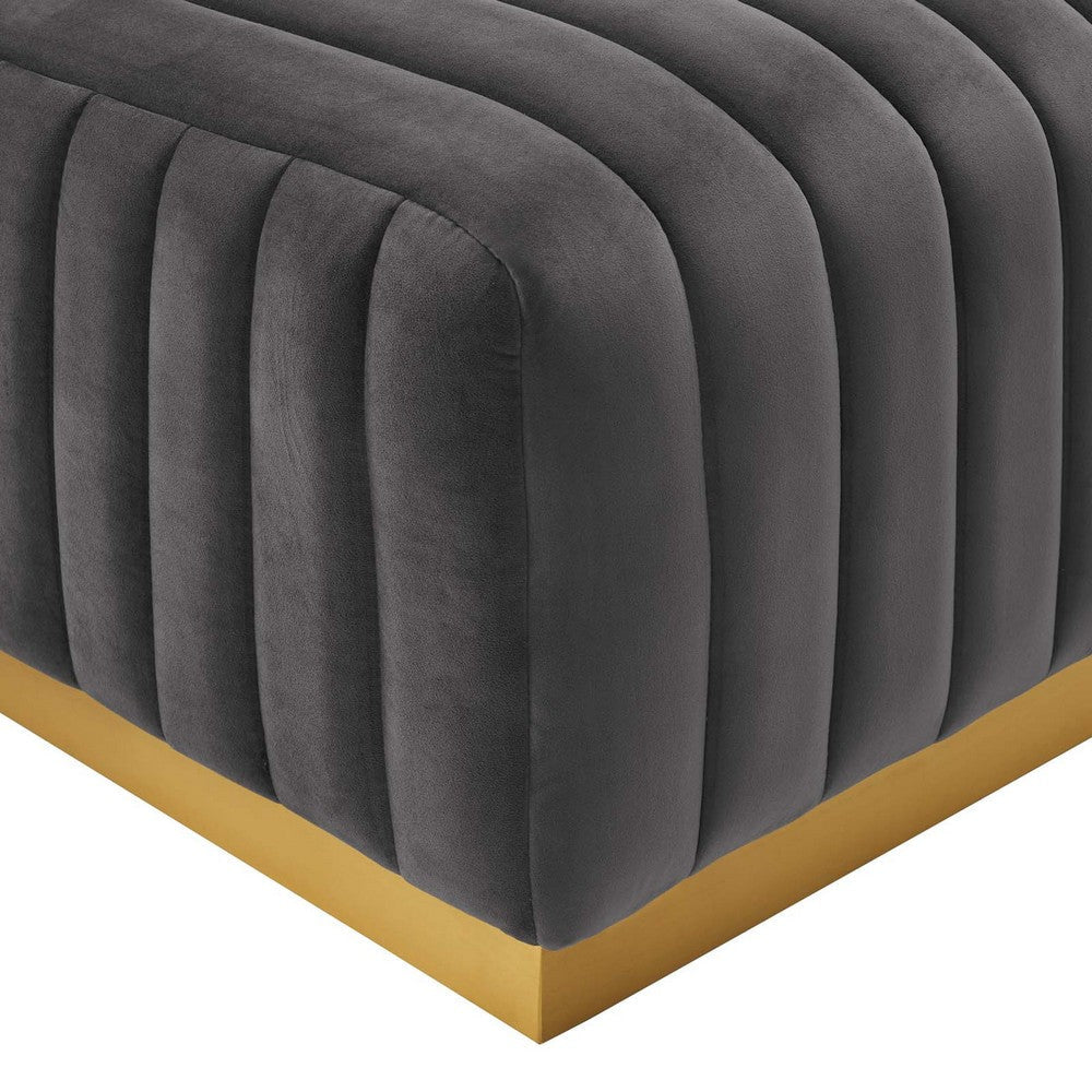 Modway EEI-5507-GLD-GRY Conjure Channel Tufted Performance Velvet Ottoman Gold Gray MDY-EEI-5507-GLD-GRY