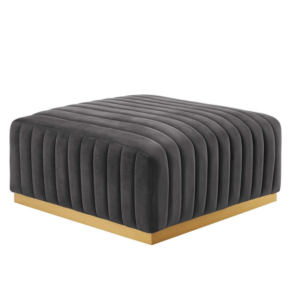 Conjure Channel Tufted Performance Velvet Ottoman - No Shipping Charges