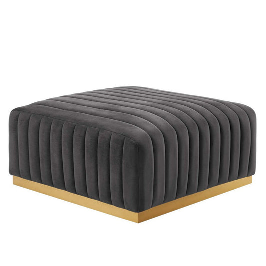 Modway EEI-5507-GLD-GRY Conjure Channel Tufted Performance Velvet Ottoman, Gold Gray