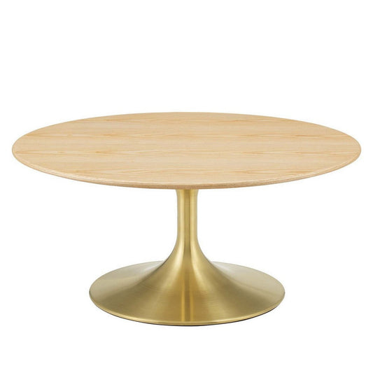 Modway Lippa Round Wood Grain 36" Coffee Table, 35.5 x 35.5 x 15.5, Gold Natural