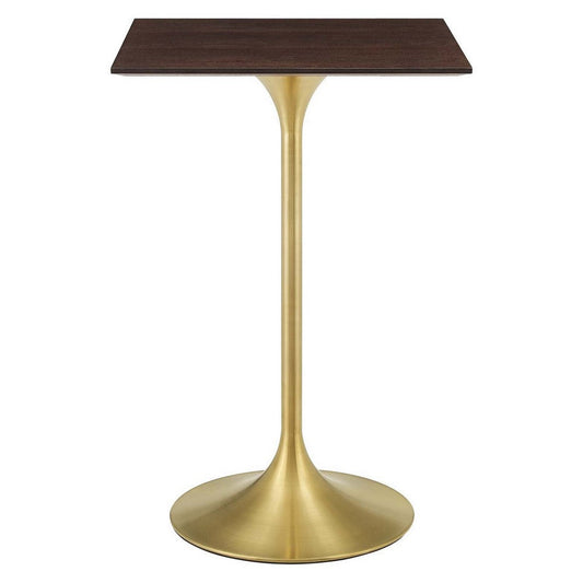 Modway Lippa Bar Table, 28 Inch, Gold Cherry Walnut