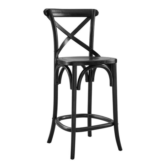 Modway Gear X-Back Wood Counter Bar Stool in Black