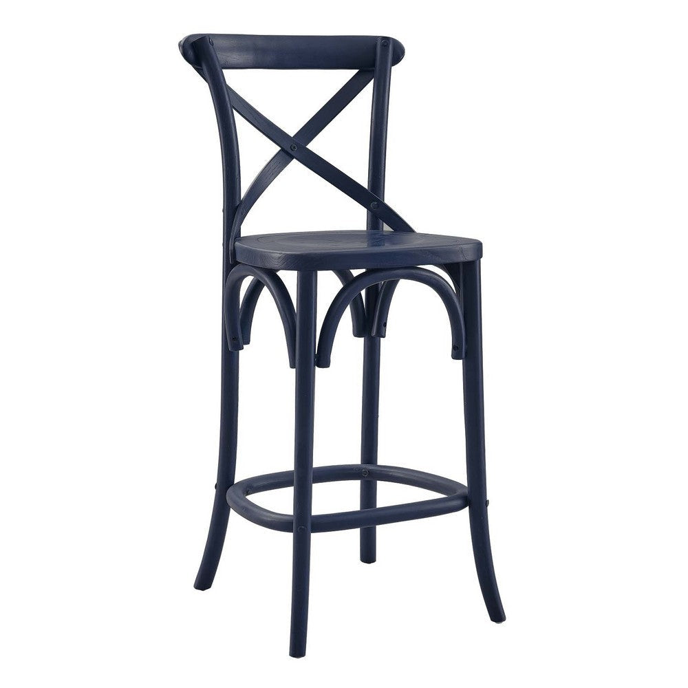 Modway Gear X-Back Wood Counter Bar Stool in Midnight Blue