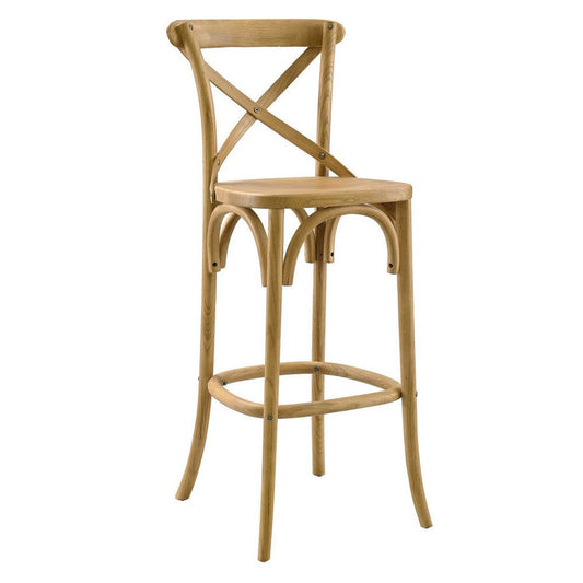 Modway Gear X-Back Wood Bar Stool in Natural