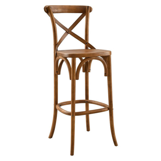 Modway Gear X-Back Wood Bar Stool in Walnut