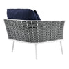 Modway Stance Outdoor Patio Woven Rope Aluminum Sectional Sofa Left-Facing Armchair White Navy MDY-EEI-5565-WHI-NAV