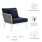 Modway Stance Outdoor Patio Woven Rope Aluminum Sectional Sofa Left-Facing Armchair White Navy MDY-EEI-5565-WHI-NAV