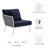 Modway Stance Outdoor Patio Woven Rope Aluminum Sectional Sofa Left-Facing Armchair White Navy MDY-EEI-5565-WHI-NAV