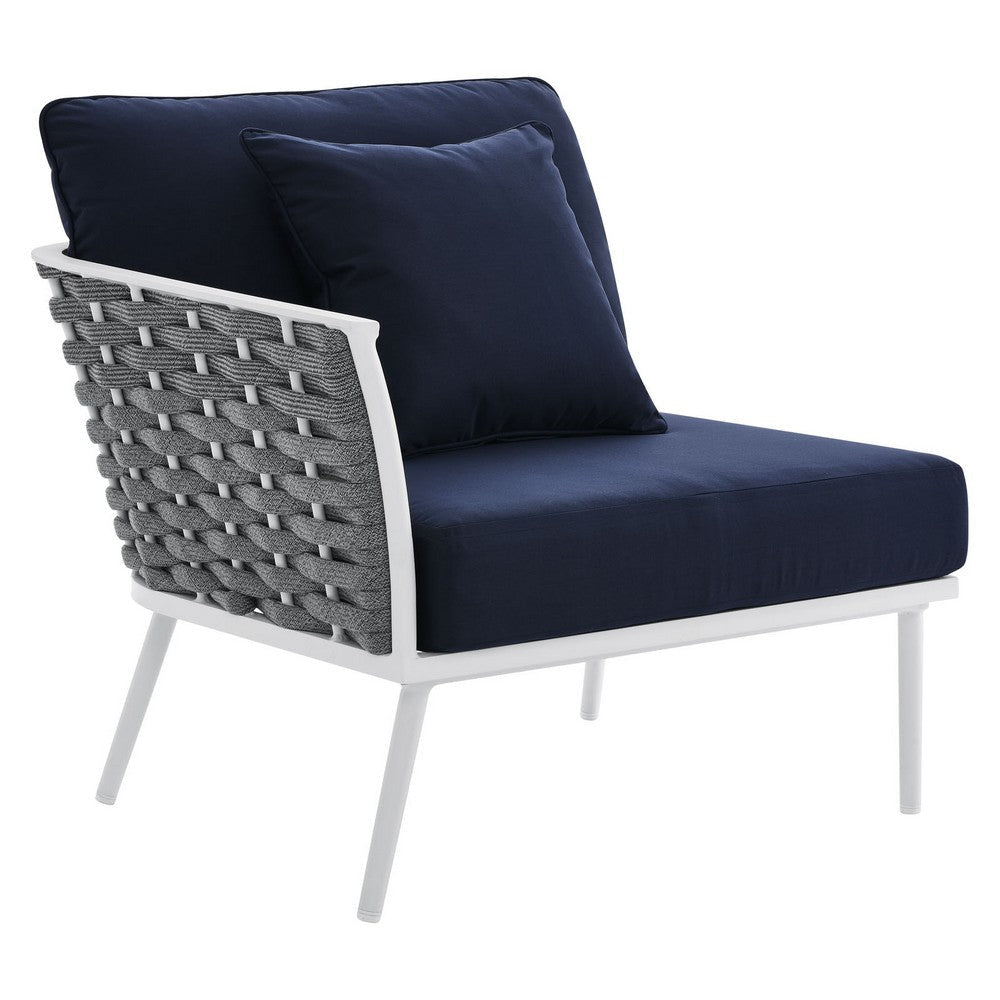 Modway Stance Outdoor Patio Woven Rope Aluminum Sectional Sofa, Left-Facing Armchair, White Navy