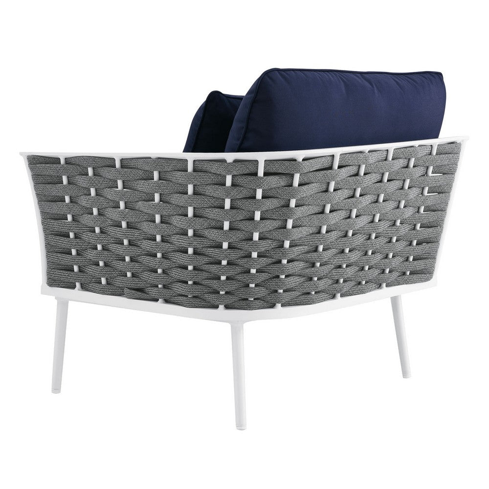 Modway Stance Outdoor Patio Woven Rope Aluminum Sectional Sofa Right-Facing Armchair White Navy MDY-EEI-5566-WHI-NAV