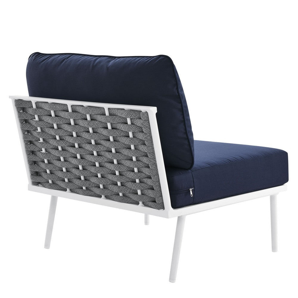 Modway Stance Outdoor Patio Woven Rope Aluminum Sectional Sofa Armless Chair White Navy MDY-EEI-5568-WHI-NAV