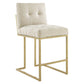 Modway EEI-5571-GLD-BEI Privy Counter Stool Upholstered Fabric Set of 2 Gold Beige MDY-EEI-5571-GLD-BEI