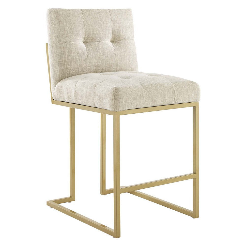 Modway EEI-5571-GLD-BEI Privy Counter Stool Upholstered Fabric Set of 2 Gold Beige MDY-EEI-5571-GLD-BEI