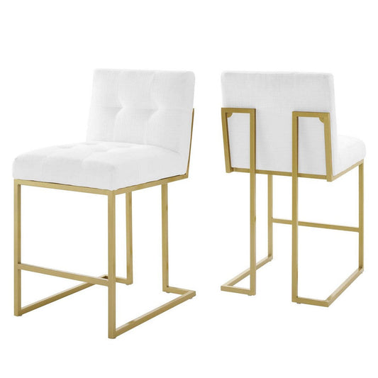 Modway EEI-5571-GLD-WHI Privy Counter Stool Upholstered Fabric Set of 2, Gold White