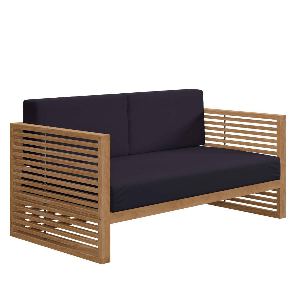 Modway Carlsbad Teak Wood Outdoor Patio Loveseat, Natural Navy