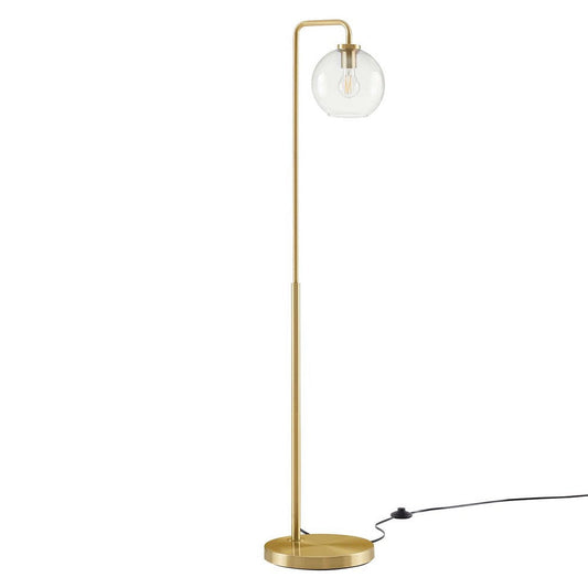 Modway Silo Glass Globe Glass and Metal Floor Lamp in Satin Brass