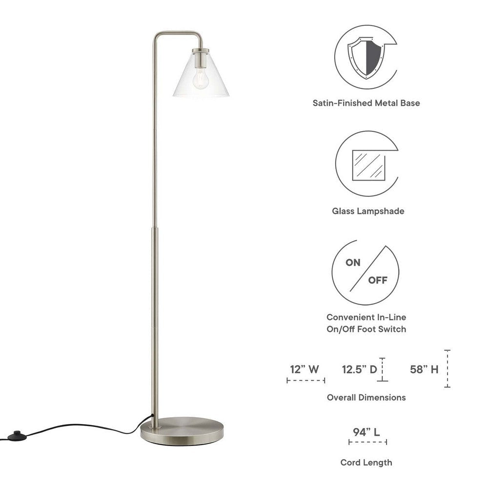 Modway Element Transparent Glass Glass and Metal Floor Lamp in Satin Nickel MDY-EEI-5618-SNL