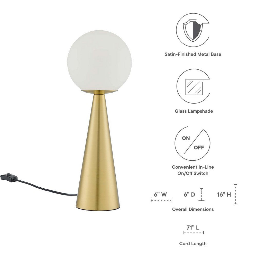 Modway Apex Glass Globe Glass Table Lamp in White Satin Brass MDY-EEI-5621-WHI-SBR