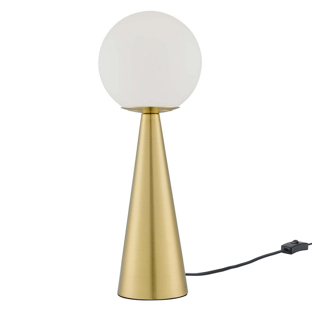 Modway Apex Glass Globe Glass Table Lamp in White Satin Brass