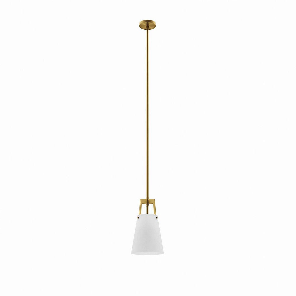 Modway Aspire Pendant Light in White Satin Brass, Brown, 7.5 x 7.5 x 62