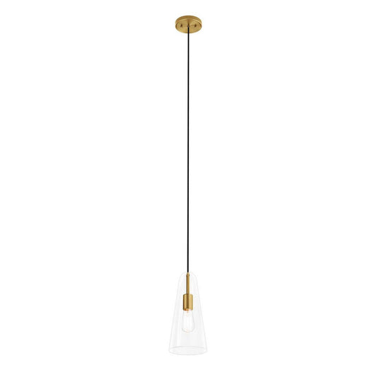 Beacon 1-Light Pendant Light in Clear Satin Brass