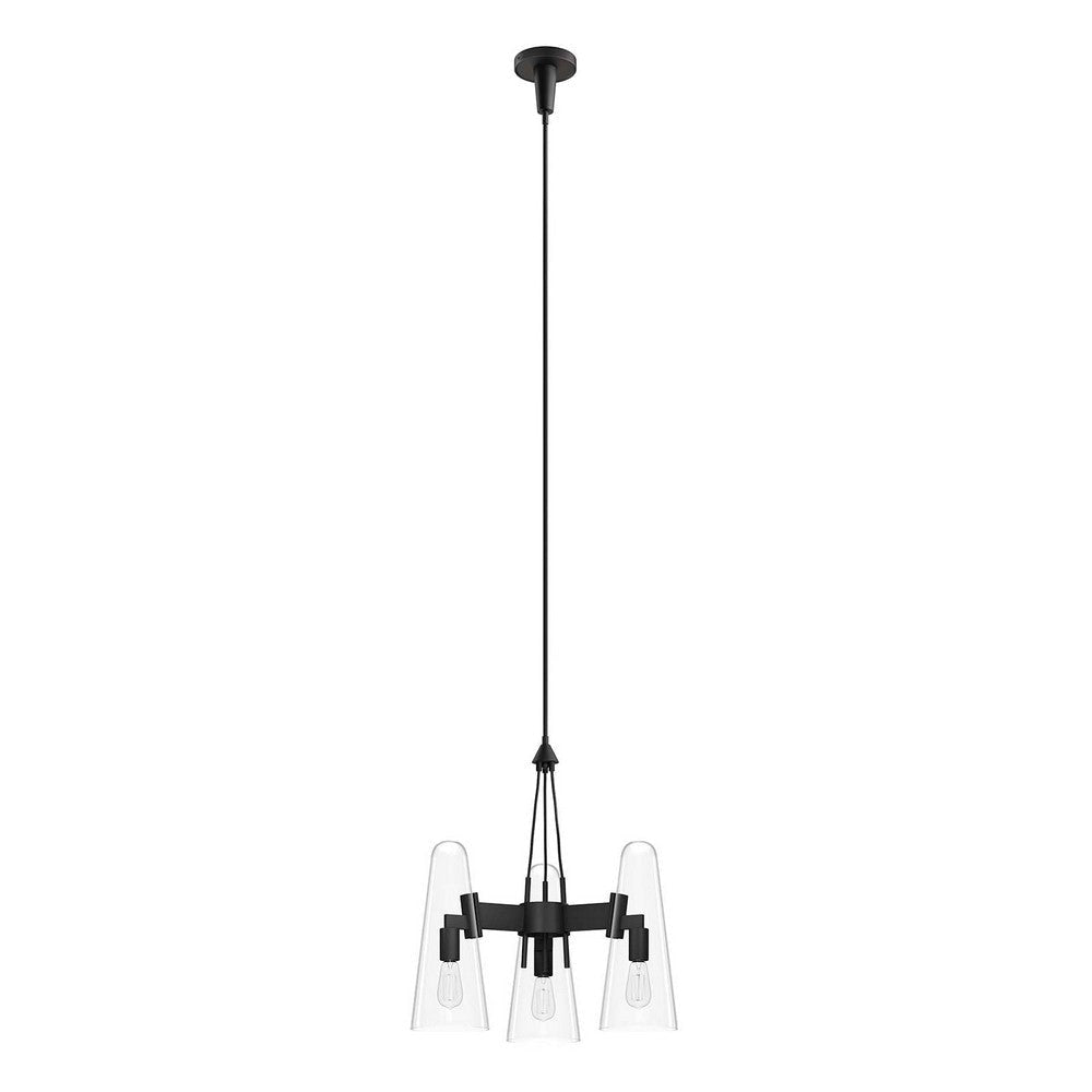 Modway Beacon 3-Light Pendant Light in Clear Black, 20.5 x 20.5 x 73