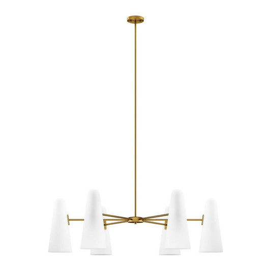 Beacon 6-Light Chandelier in Opal Satin Brass