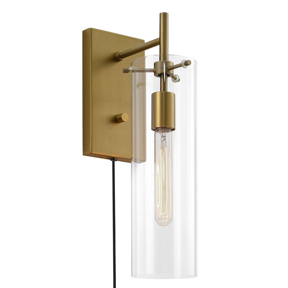 Modway Skylark Wall Sconce in Clear Satin Brass Brown 5 x 8.5 x 17 MDY-EEI-5650-CLR-SBR