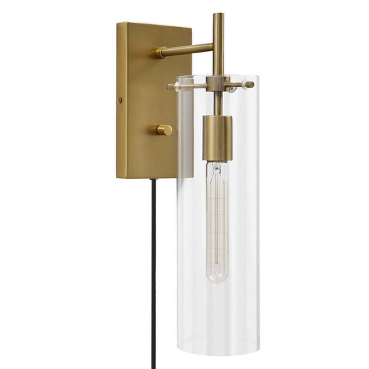 Modway Skylark Wall Sconce in Clear Satin Brass, Brown, 5 x 8.5 x 17