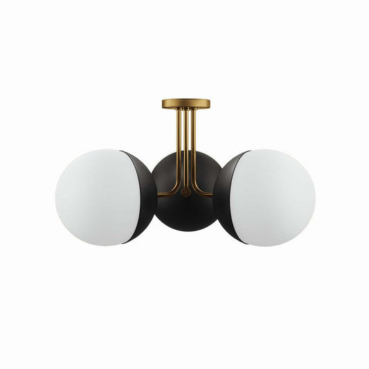 Modway Stellar 3-Light Semi-Flush Ceiling Light in Opal Satin Brass,Brown