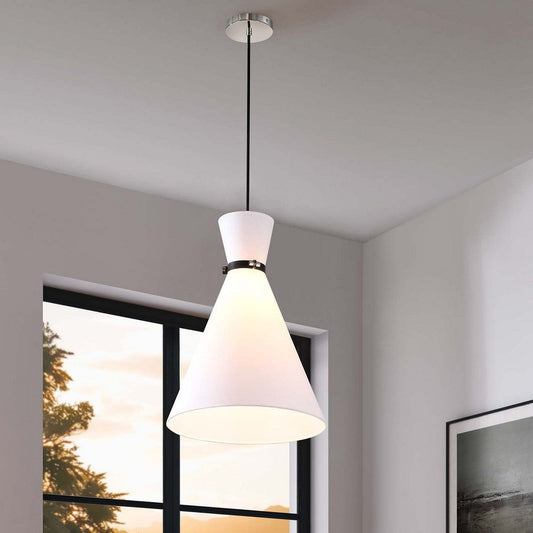 Modway Starlight 1-Light Pendant Light in White Polished Nickel, 15.5 x 15.5 x 72