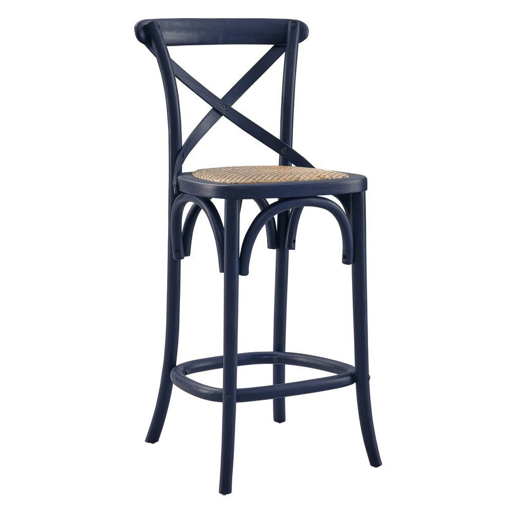 Modway Gear X-Back Wood Counter Stool in Midnight Blue