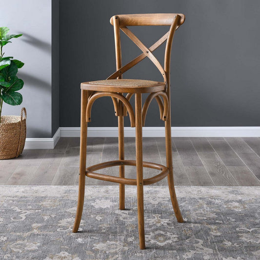 Modway Gear X-Back Wood Bar Stool in Walnut