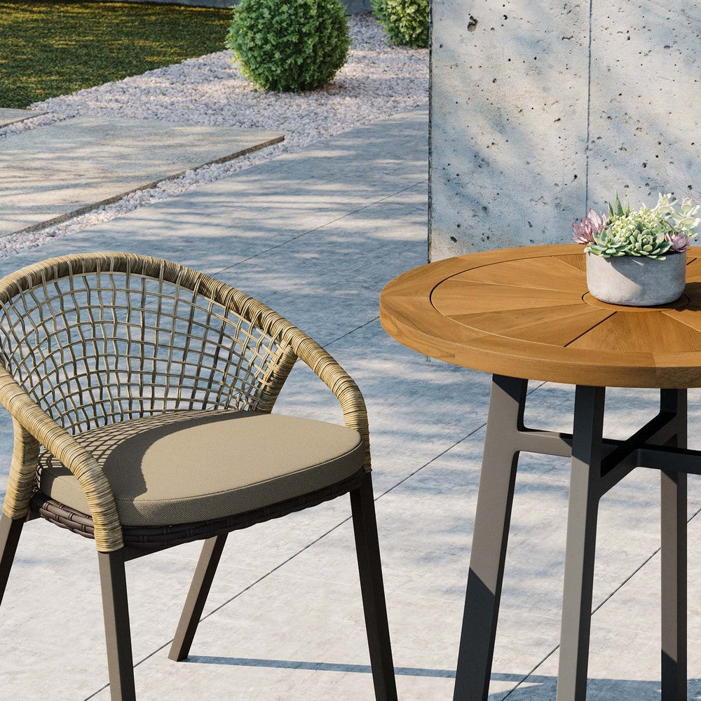 Modway Meadow Outdoor Patio Teak Wood 3-Piece Dining Set Natural Taupe MDY-EEI-5673-NAT-TAU