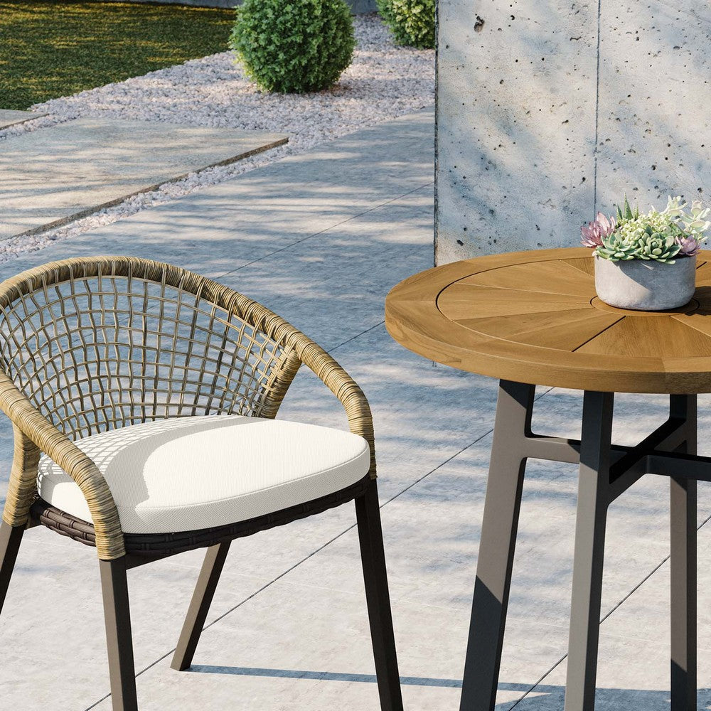 Modway Meadow Outdoor Patio Teak Wood 3-Piece Dining Set Natural White MDY-EEI-5673-NAT-WHI