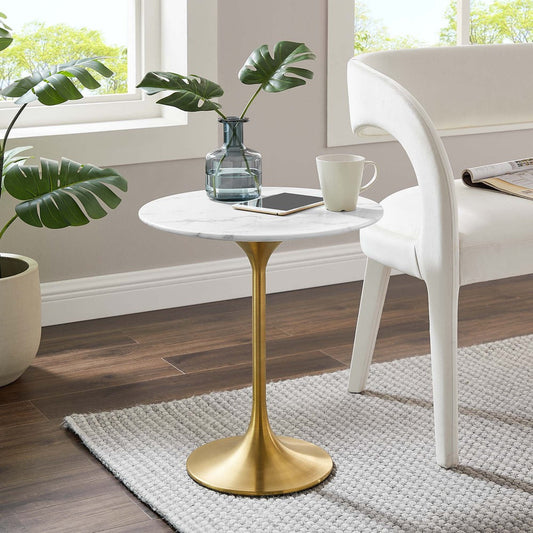 Lippa 20’’ Round Artificial Marble Side Table in Gold White MDY-EEI-5685-GLD-WHI