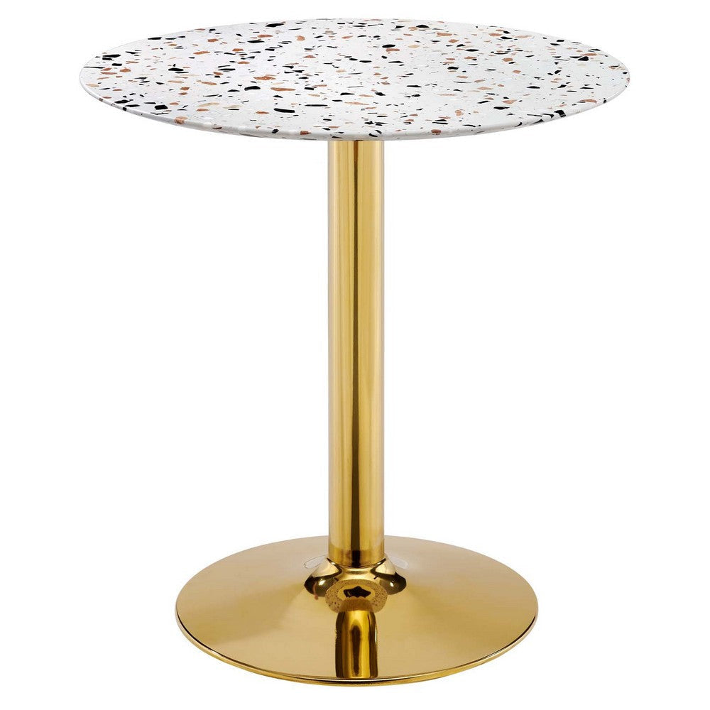 Modway Verne Round 28" Terrazzo Dining Table in Gold White