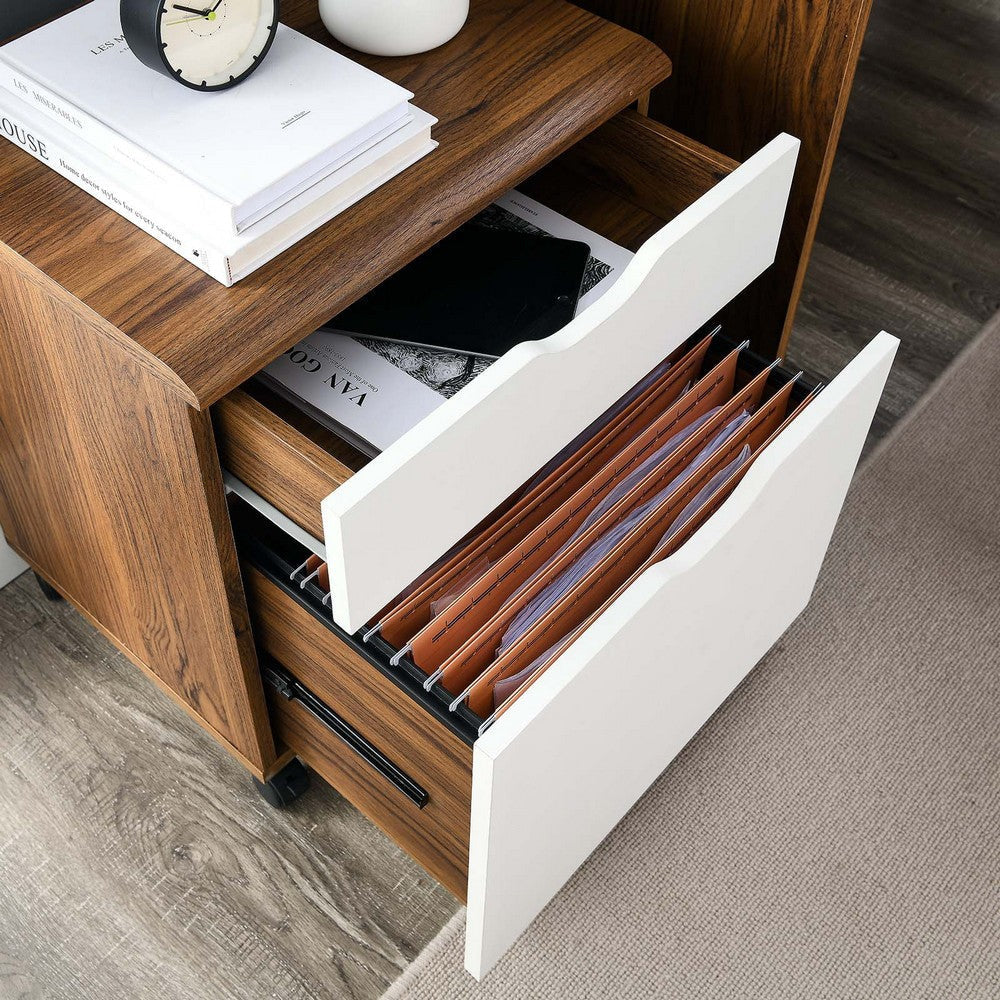 Modway Envision Mid-Century Modern, File Cabinet, Walnut White