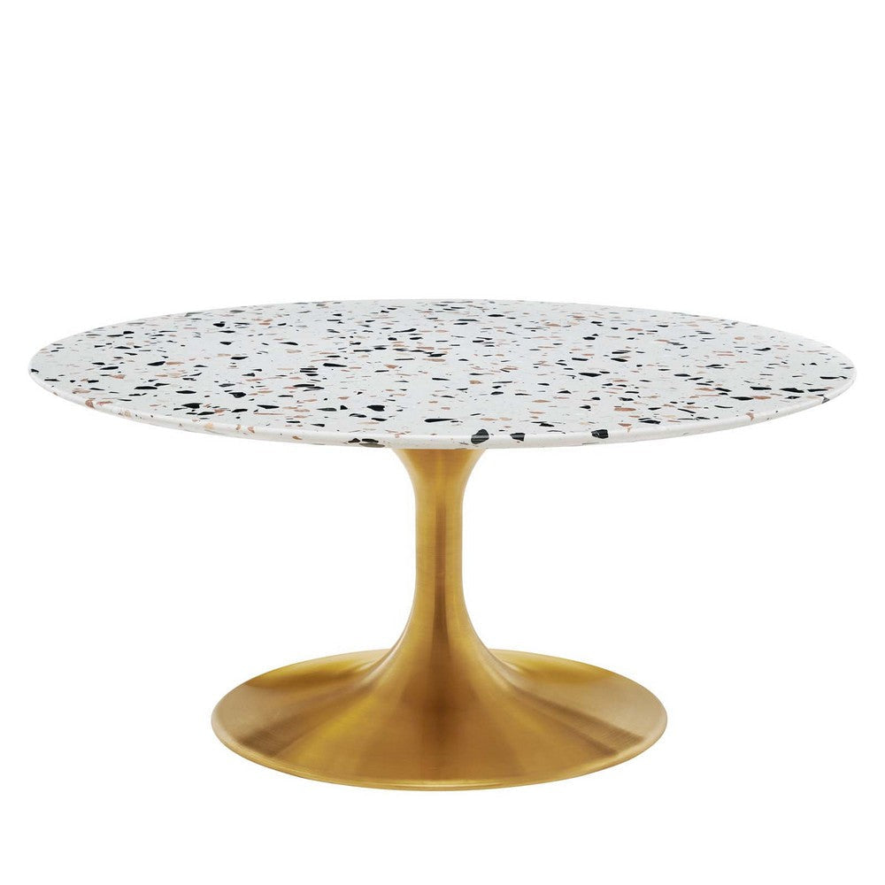 Modway Lippa Round 36" Terrazzo Coffee Table in Gold White