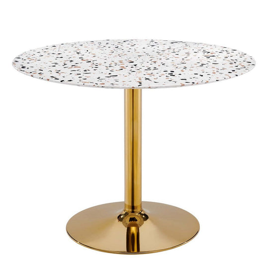 Modway Verne Round 40" Terrazzo Dining Table in Gold White