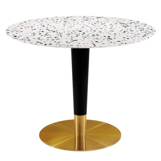 Modway Zinque Round 40" Terrazzo Dining Table in Gold White