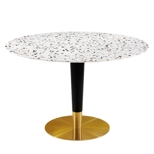 Modway Zinque Round 47" Terrazzo Dining Table in Gold White